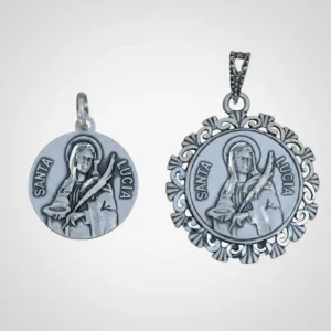 Medalla Santa Lucía Plata Ley 925 dos tamaños diseños clásico y con cerco de peine