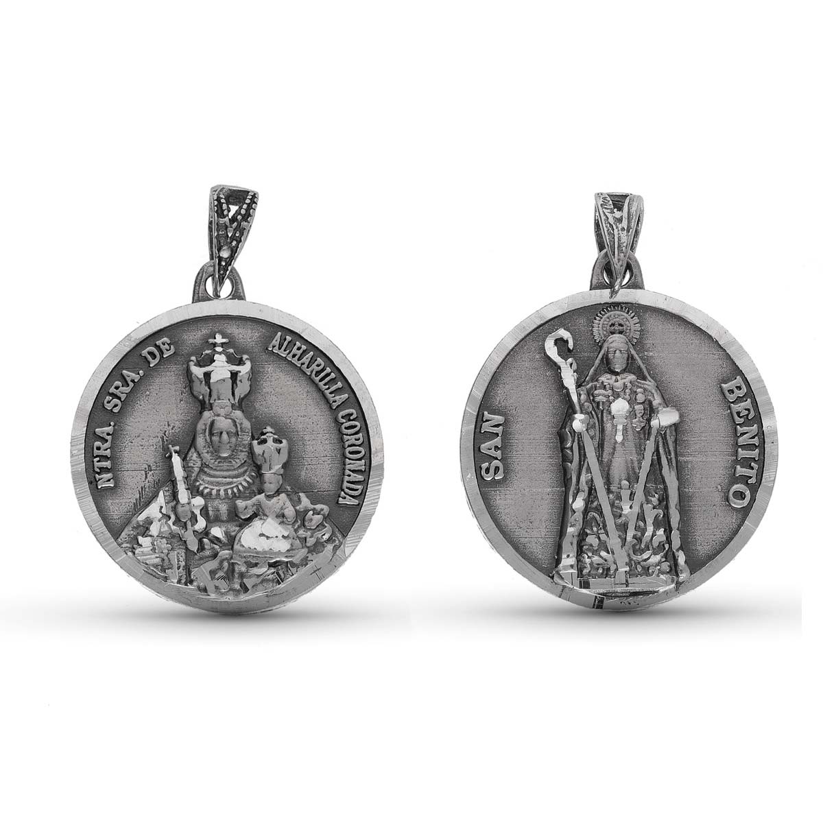 Medallas Virgen de Alharilla Coronadas y San Benito